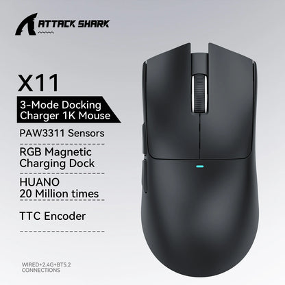 ATTACK SHARK X11 Gaming Mouse  and X11 SE Wireless Mouse 22000 DPI,PAW3311 Sensor,BT/2.4G/Wired,59g Lightweight,2000W Clicks