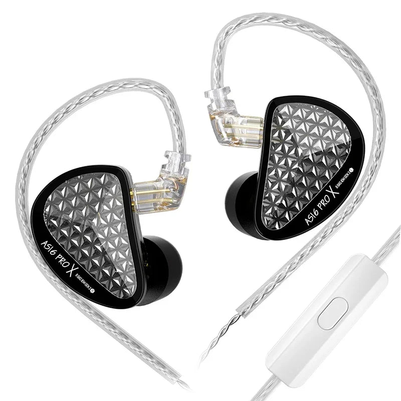 Auriculares intra-auriculares monitor KZ AS16 PRO X HiFi – auscultadores com fios com 8 drivers de armadura balanceada e microfone