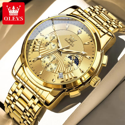 OLEVS Brand Fashion Red Watch For Men Luxury Sport Waterproof Stainless Steel Chronograph Quartz Watches Mens Relogio Masculino