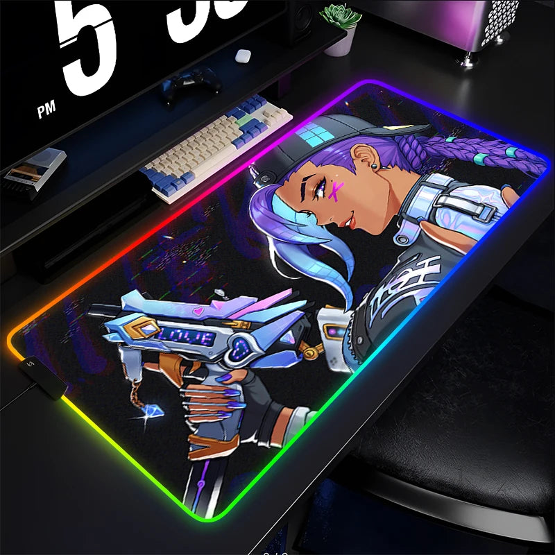 Tappetino mouse gaming, tappetino per tastiera Overwatch Sombra, tappetino da scrivania LED in gomma RGB, tappetino mouse gaming per notebook, kawaii