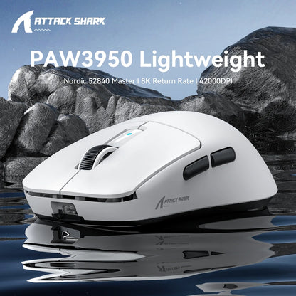 Attack Shark R6 Gaming Mouse 38g Ultra-Light, PAW3950 8K Return Rate Wireless, Nordic 52840, 24000DPI, Tri-Mode