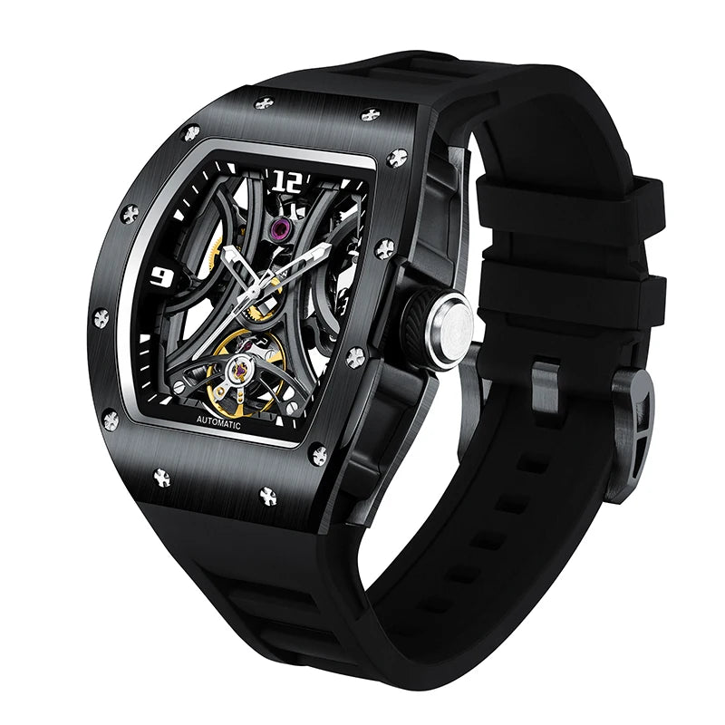 New Style Automatic Watch Tonneau Dial Silicone Strap Waterproof Sport Mechanical Wristwatch Stainless Steel 2026