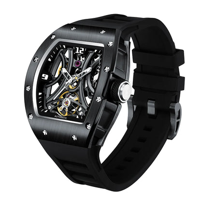 New Style Automatic Watch Tonneau Dial Silicone Strap Waterproof Sport Mechanical Wristwatch Stainless Steel 2026
