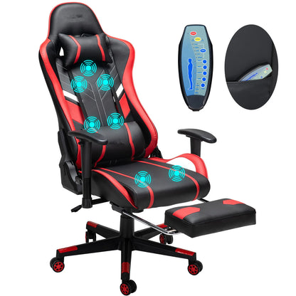 Massage Gaming Chair Ergonomic Office Chair with Footrest, 7-Point Massage Gaming Chair with Lumbar Support, Reclining Gamer Seat GC-RC03
