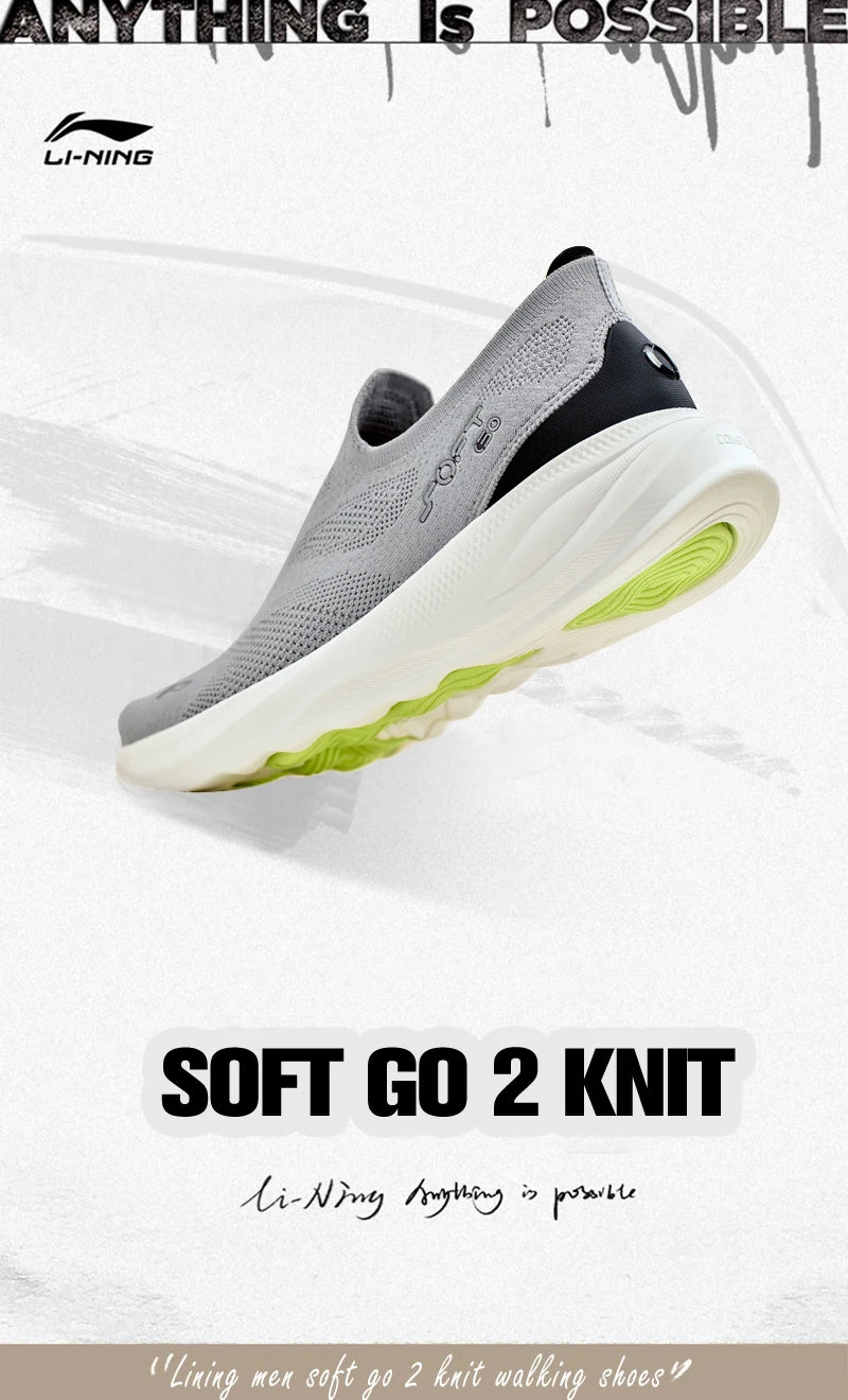 Moški natikači za hojo Li-Ning SOFT GO 2 KNIT – udobni, stabilni športni copati iz mrežastega materiala z blaženjem za vsakodnevni tek in prosti čas AGLV017