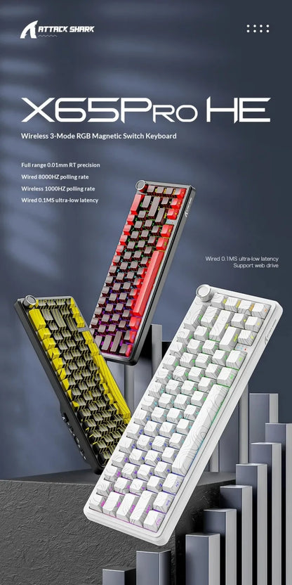 Attack Shark X65 PRO HE Magnetic Switch Keyboards 8K RT0.001mm Side Engraving Bluetooth Wireless Gaming Keyboards Windows Mac PC