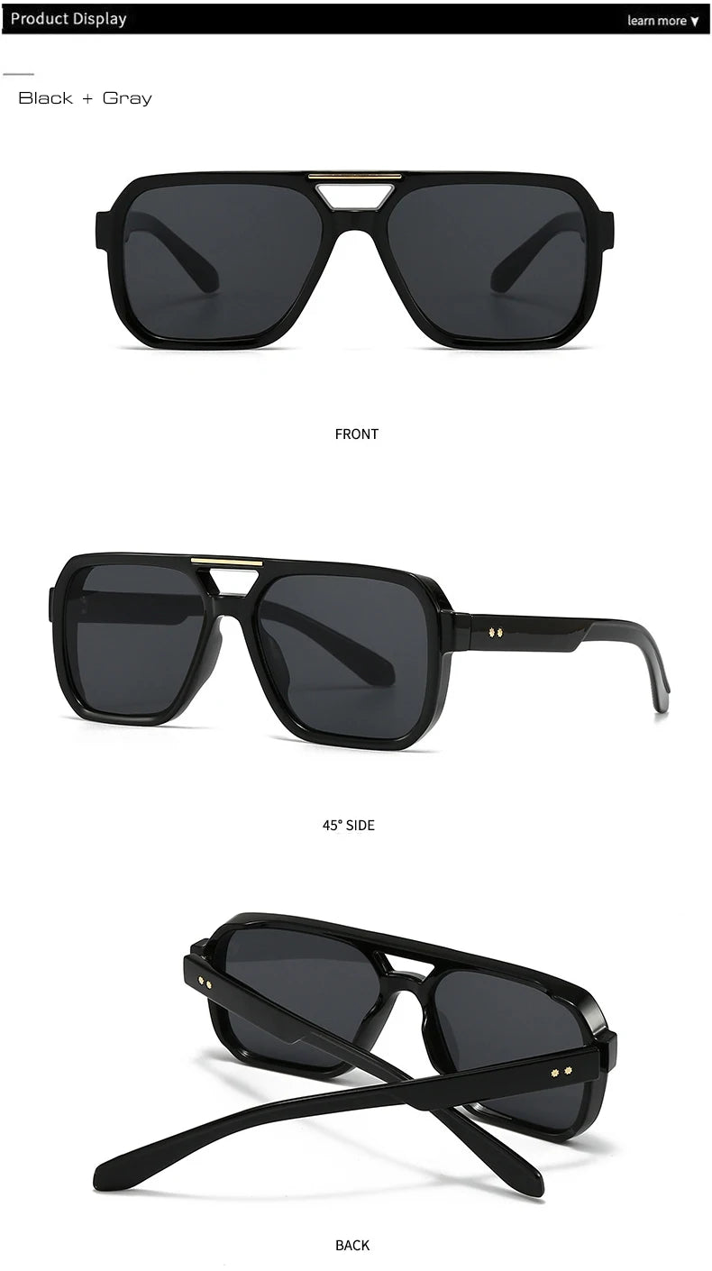 SO&EI Fashion Double Bridges Square Sunglasses Women Retro Rivets Blue Tea Shades UV400 Men Outdoor Gradient Sun Glasses