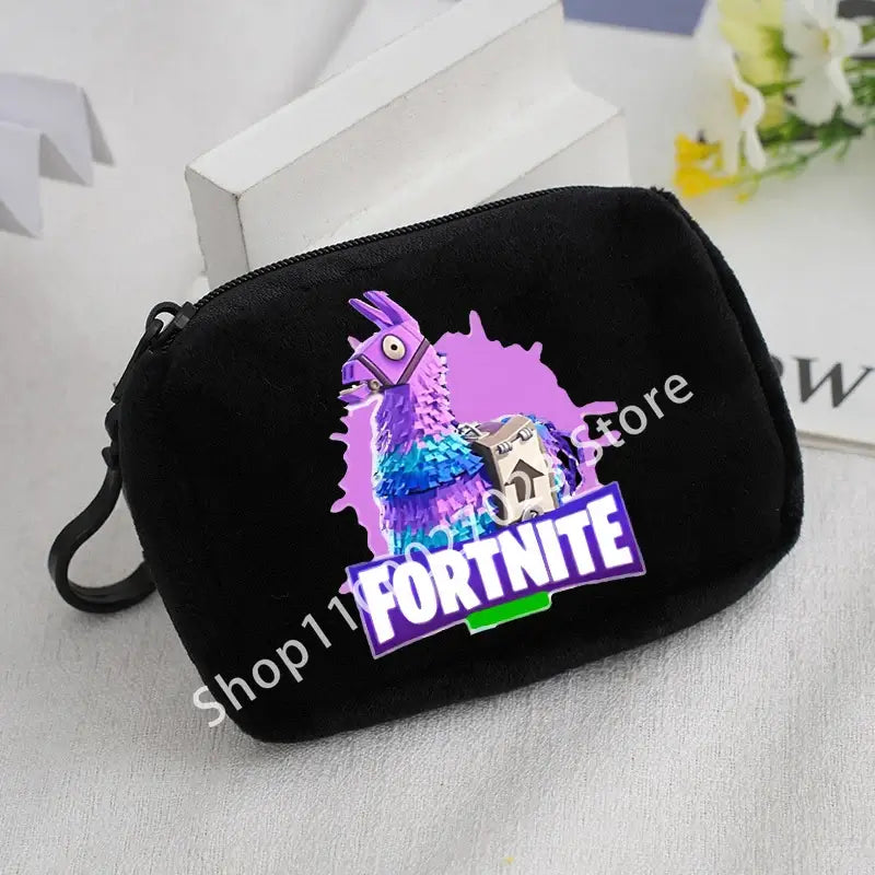 Portamonete in peluche Fortnite per bambini e bambine, portafoglio portatile carino e alla moda, borsa porta carte d’identità in stile cartoon e anime, regalo di compleanno per bambini