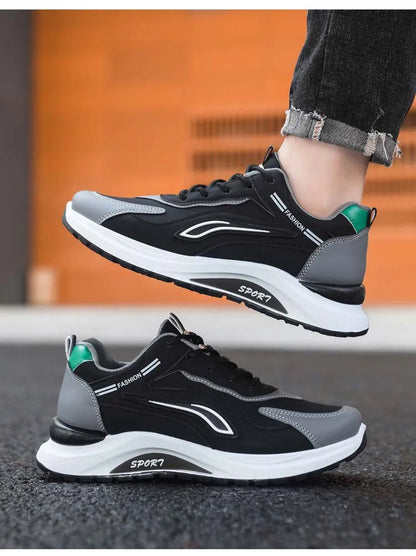 Modne męskie buty sportowe w koreańskim stylu, sznurowane, casualowe, do biegania, wygodne, oddychające, z grubą podeszwą
