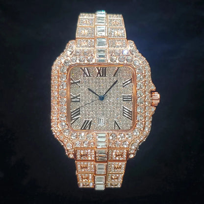 Luxury Diamond Watch for Men Hip Hop Style Bling Bling Iced Out Wristwatch Fashion Square Stainless Steel Waterproof Clock 2024