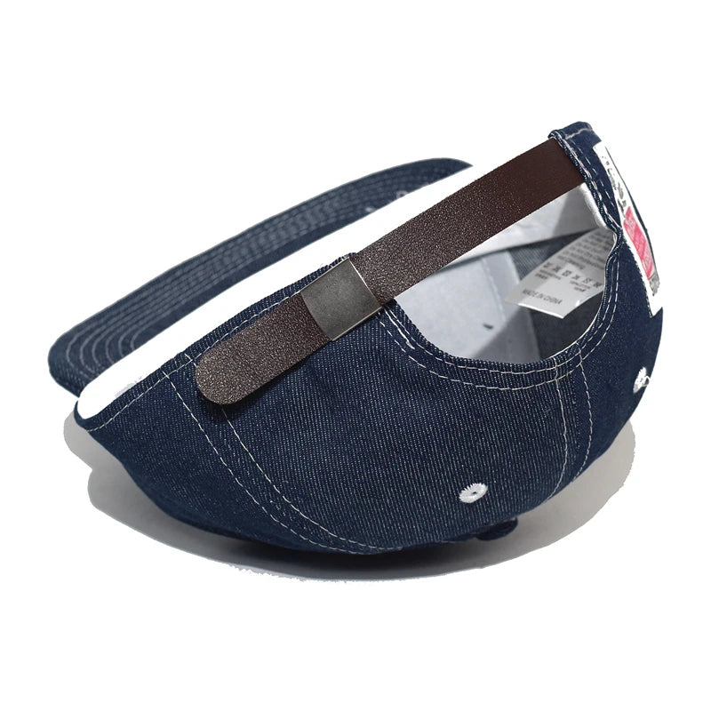 Four Seasons Fashion Short Brim Denim Baseball Cap Men Women Dad Hat Adjustable Trucker Style Low Profile Caps