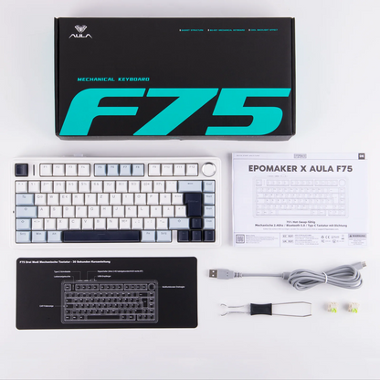 Teclado mecánico inalámbrico EPOMAKER x AULA F75 ISO-DE con conectividad trimodo, distribución alemana QWERTZ y batería de 4000 mAh