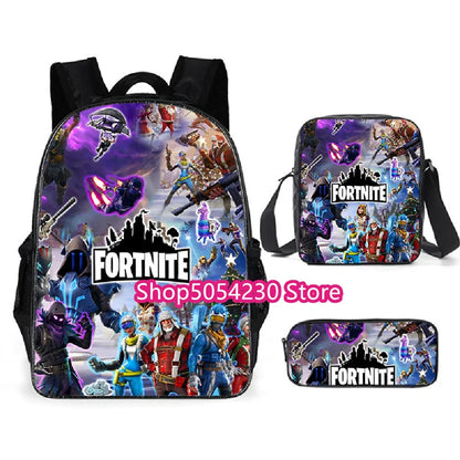 Fortnited 3PCS Backpack for Boys Victory Game 16 Inch Water Resistant Preschool Knapsack Cool Elementary School Backpacks