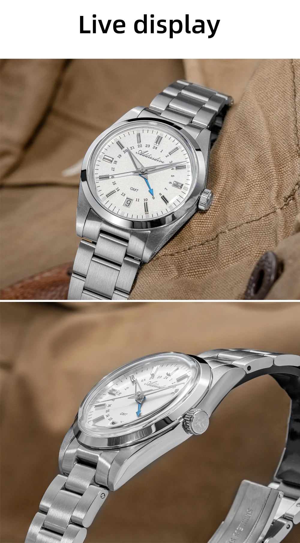 ADDIESDIVE Hot Brand 36mm Luxury GMT Watch Gift for Men 10Bar Waterproof BGW9 Super Luminous 316L Stainless Steel Quartz Watches
