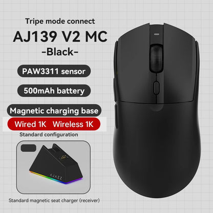 AJAZZ AJ139Pro/AJ139V2MC vezeték nélküli egér PMW3395/PAW3311 chipkészlettel, 12000-26000Dpi, professzionális gamer egér