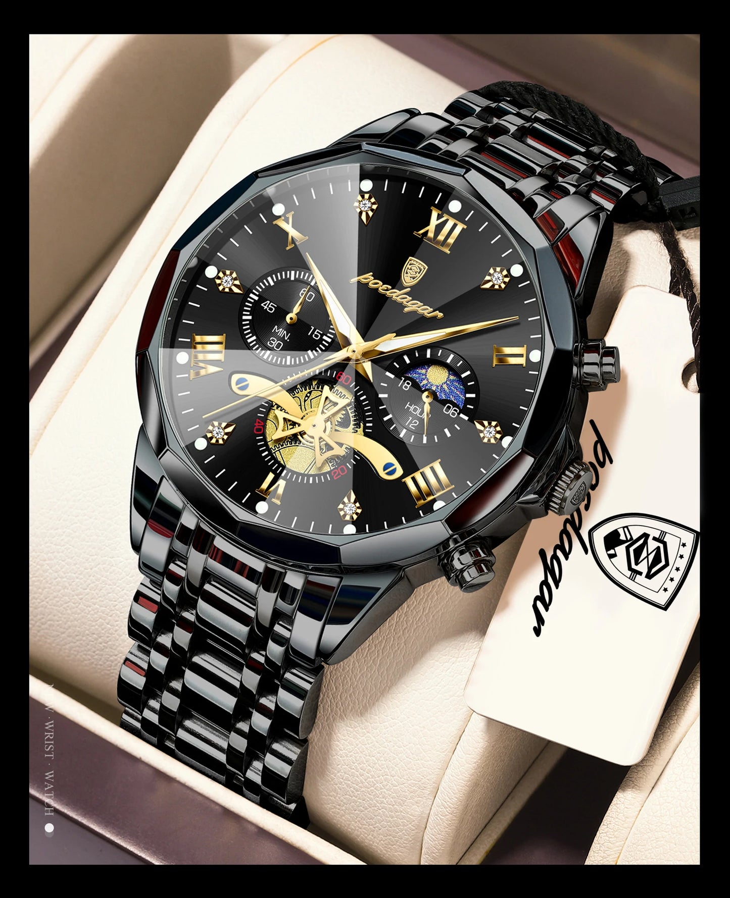 POEDAGAR Luxury Fashion Men Clock Waterproof Luminous Chronograph Male Watch Stainless Steel Quartz Business Men's Watches Reloj