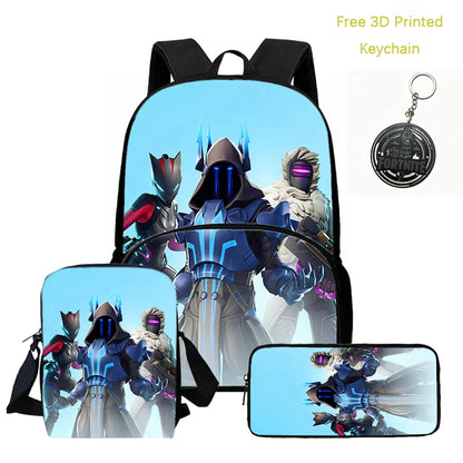 FORTNITE 3-Piece Lightweight Backpack Set with Front Pocket, Crossbody Bag & Pencil Case for Ages 5-9 Boys and Girls, Includes Free 3D Printed Keychain