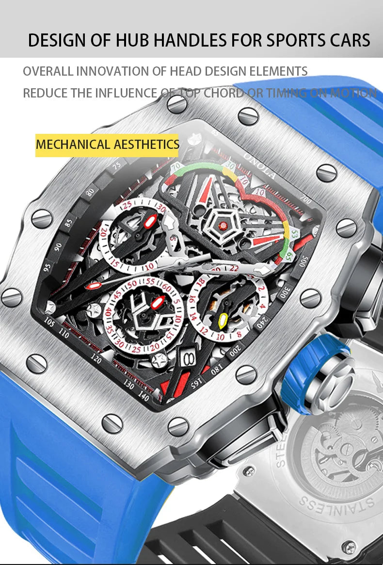 ONOLA Luxury Men Mechanical Watch with Hollow Out Luminous Automatic Watch 3Bar Waterproof Reloj Hombre