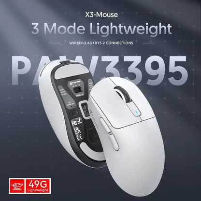 ATTACK SHARK X3 kabellose Gaming-Maus PixArt PAW3395 49g SUPERLIGHT, BT/2.4G kabellos/kabelgebunden, 6 einstellbare DPI-Stufen bis zu 26000