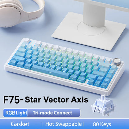 Teclado Mecânico Gaming Sem Fios AULA F75 Pro com Montagem Gasket, RGB Personalizado, Layout 75% e Teclas PBT com Gravação Lateral