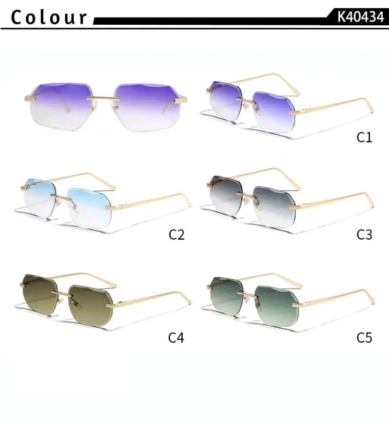 CATERSIDE Fashion Frameless Men's Sunglasses with Design Sense Lenses Metal Temple Sunglasses Women's Party Travel Sunglasses