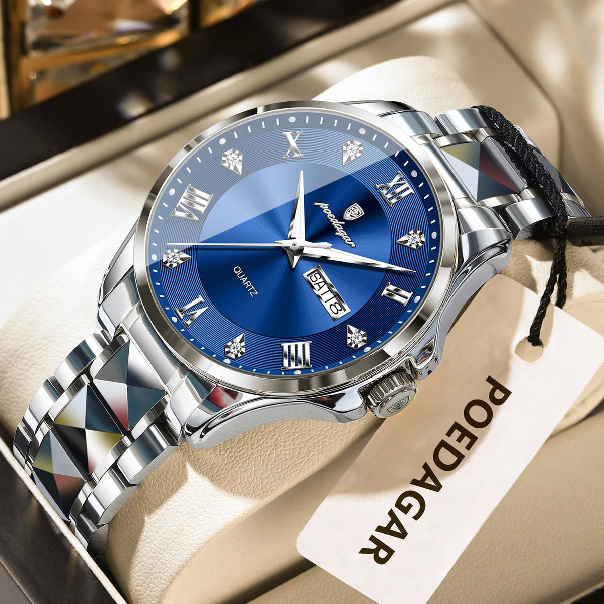 Montre pour homme POEDAGAR, modèle de luxe original, étanche, lumineuse, avec affichage de la date et du jour, style élégant, boîtier en acier inoxydable, mouvement à quartz, idéale pour le travail.