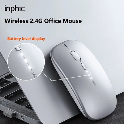 Bezdrátová tichá kancelářská myš Inphic M1P, ultratenká přenosná, USB rozhraní, ukazatel stavu baterie, nabíjení TYPE-C