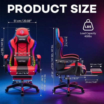 300lbs RGB LED Gaming Chair with Wireless Speakers, Ergonomic Massage Gaming Chair with Footrest, Reclining Computer Gaming Chair for Adults