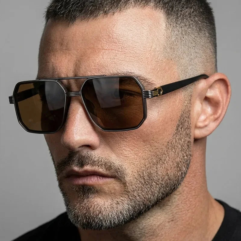 Trendy Women Luxury Polygonal Sunglasses Double Beam Men Metal Sunglass Outdoor Driving Shade Unisex