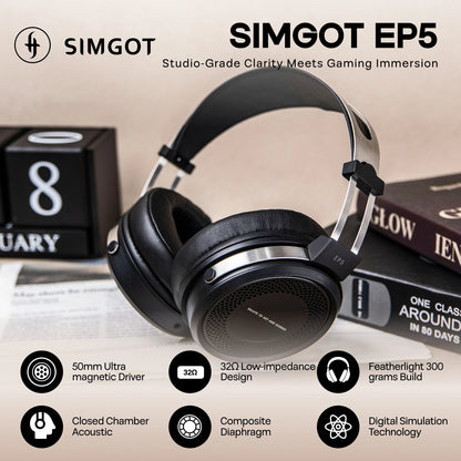 SIMGOT EP5 Auriculares con cable de alto rendimiento con transductor dinámico de 50mm – Headset gaming HiFi, baja impedancia, alta sensibilidad, sonido envolvente 7.1