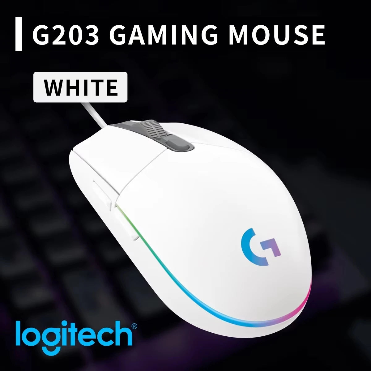 Logitech G102 G203 Wired Gaming Mouse 2.1 Meter Long Cable 8000 DPI RGB Effects for PC Laptop Office Gamer Flexible