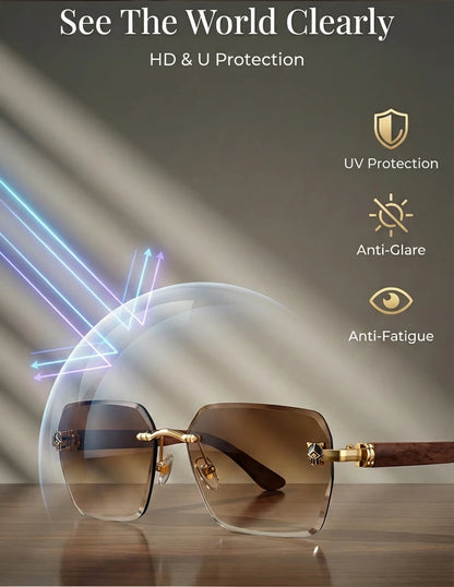 Square Rimless Photochromic Sunglasses Men Vintage Sun Glasses 2026 Luxury Designer Shades Male Cut Lenses Frameless Eyewear