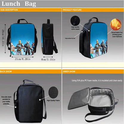 Lunch Bags for Children,Cartoon Fort-nite School Picnic Bags for Girls Boys,Kids Insulated Cooler Lunch Bags Portable Lightweigh