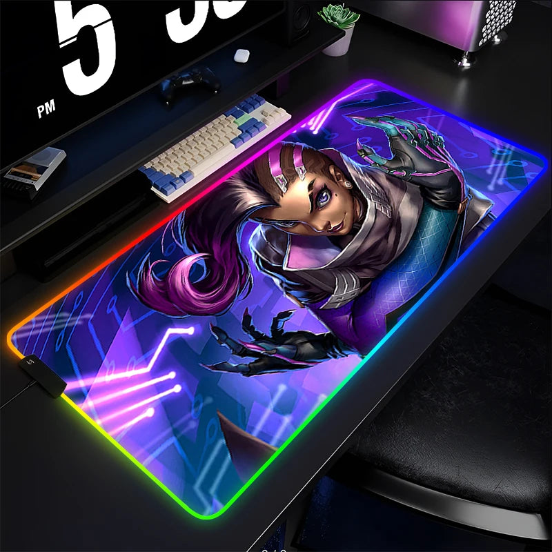 Tappetino mouse gaming, tappetino per tastiera Overwatch Sombra, tappetino da scrivania LED in gomma RGB, tappetino mouse gaming per notebook, kawaii