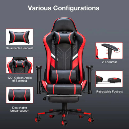 Massage Gaming Chair Ergonomic Office Chair with Footrest, 7-Point Massage Gaming Chair with Lumbar Support, Reclining Gamer Seat GC-RC03
