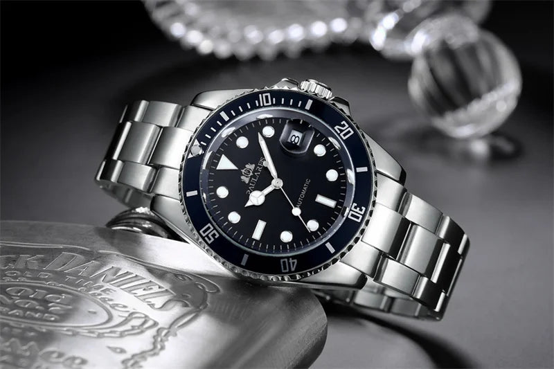 High Quality Automatic Mechanical Watch for Men Stainless Steel Red Dial Date Strong Luminous Luxury Men Watch Reloj Hombre
