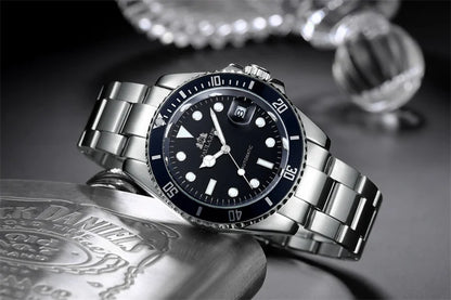 High Quality Automatic Mechanical Watch for Men Stainless Steel Red Dial Date Strong Luminous Luxury Men Watch Reloj Hombre