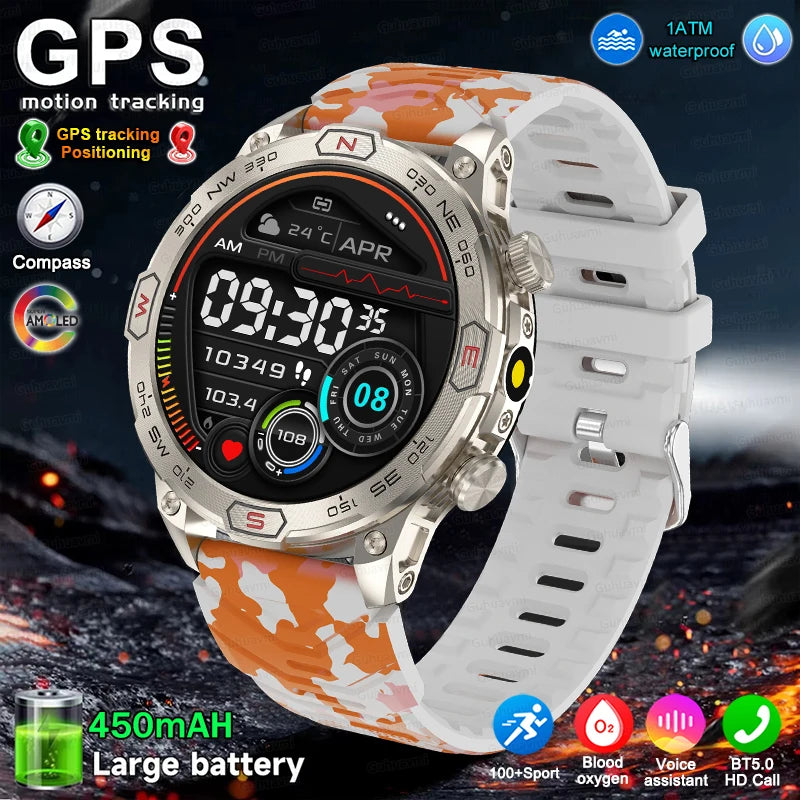 Men's Fashion Outdoor Sport GPS Smart Watch with AMOLED HD Screen, Heart Rate Monitor, and Waterproof Features