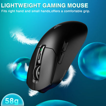 SOLAKAKA SM820 tri-mode draadloze muis met magnetisch oplaadstation, RGB, PAW3311, 24000DPI, draadloze macro-gamingmuis, ultralicht