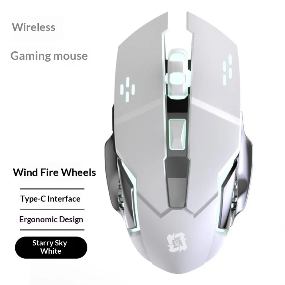 Wireless Mouse Silent Rechargeable Type-C Bluetooth 2.4G Dual Mode Ergonomic RGB Light for Laptop PC Office Home Gaming Daily Wo