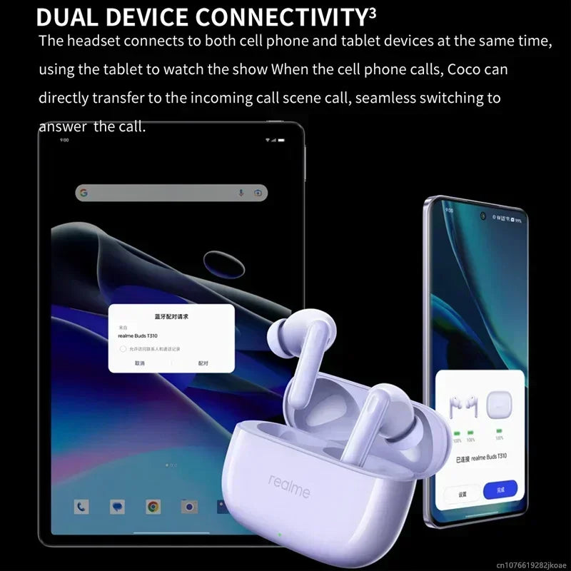 realme Buds T310 Earealme Buds T310 Wireless Earbuds Bluetooth 5.4 – 46dB Active Noise Cancelling HiFi Earphones with Deep Bass & Long Battery Liferphones 46dB Active Noise Cancelling HiFi Wireless Headphones Bluetooth 5.4 Game Music Headset Long Standby