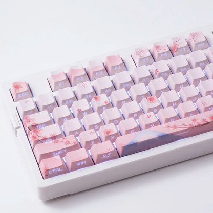 Conjunto de Keycaps Sakura Pink com Gravação Lateral em PBT Translúcido, 127 Teclas para Teclados Mecânicos MX Switch 60/84/90/104/108