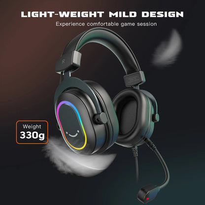 Fifine Dynamisches RGB-Gaming-Headset mit Mikrofon Over-Ear-Kopfhörer 7.1 Surround Sound PC PS4 PS5 3 EQ-Optionen Game Movie Music – H6