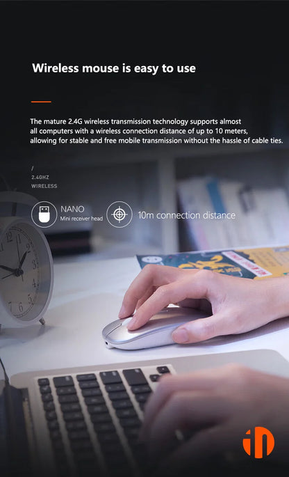 Bezdrátová tichá kancelářská myš Inphic M1P, ultratenká přenosná, USB rozhraní, ukazatel stavu baterie, nabíjení TYPE-C