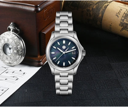 San Martin 39mm Miyota 9015 Turbine Guilloche MOP Dial Men Luxury Watch Automatic 3H Date Quick Adjust BGW-X1 Luminous SN0150-1