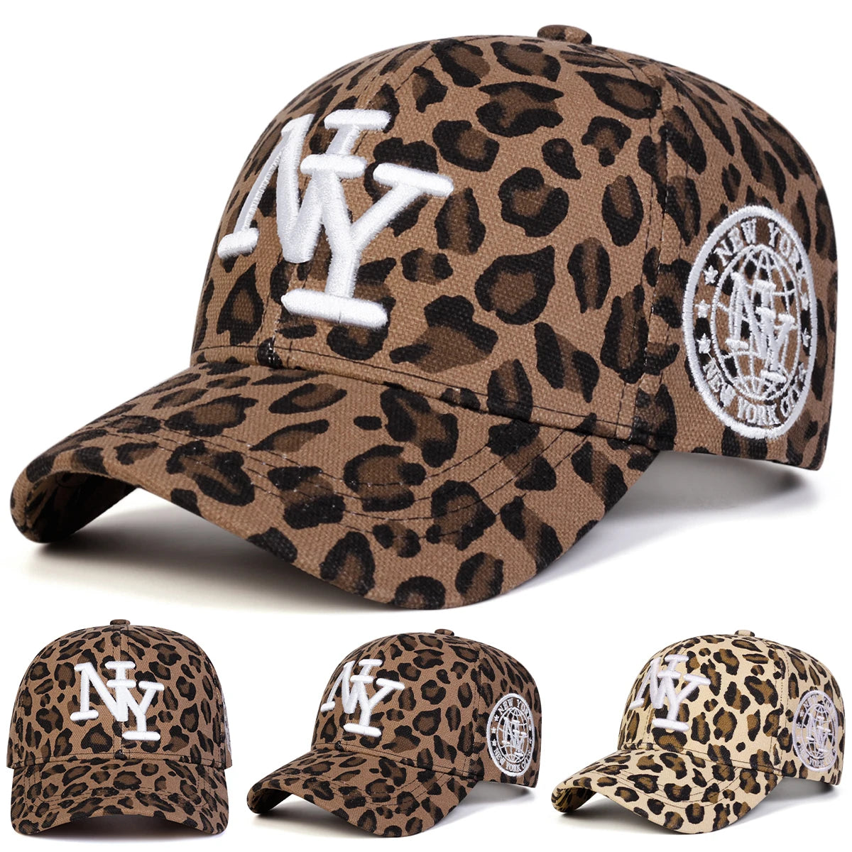 Unisex NY betűs hímzésű, leopárdmintás baseball sapka, tavaszi-őszi, szabadtéri, állítható, alkalmi sapka, napvédő sapka, sportsapka