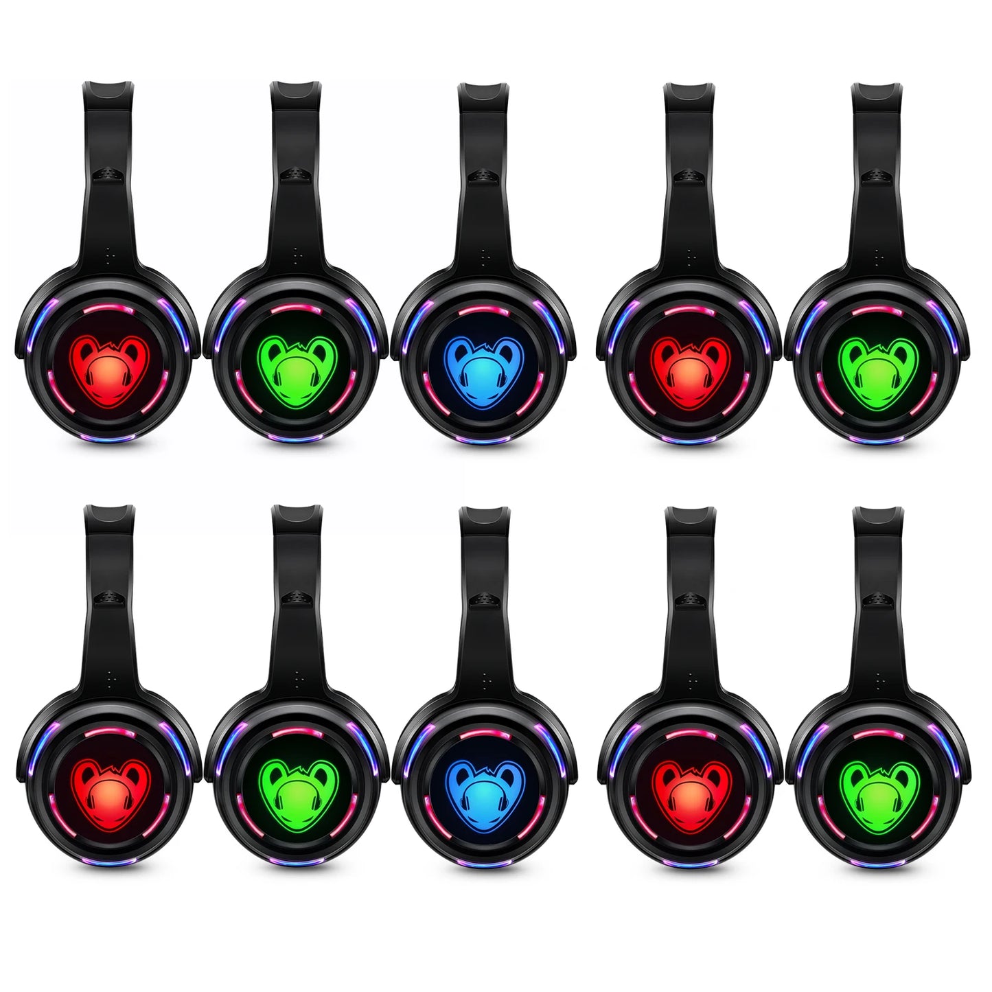 Cuffie wireless Silent Disco RF LED DJ Party 863–865MHz/915MHz con illuminazione LED a 3 canali e batteria da 10H