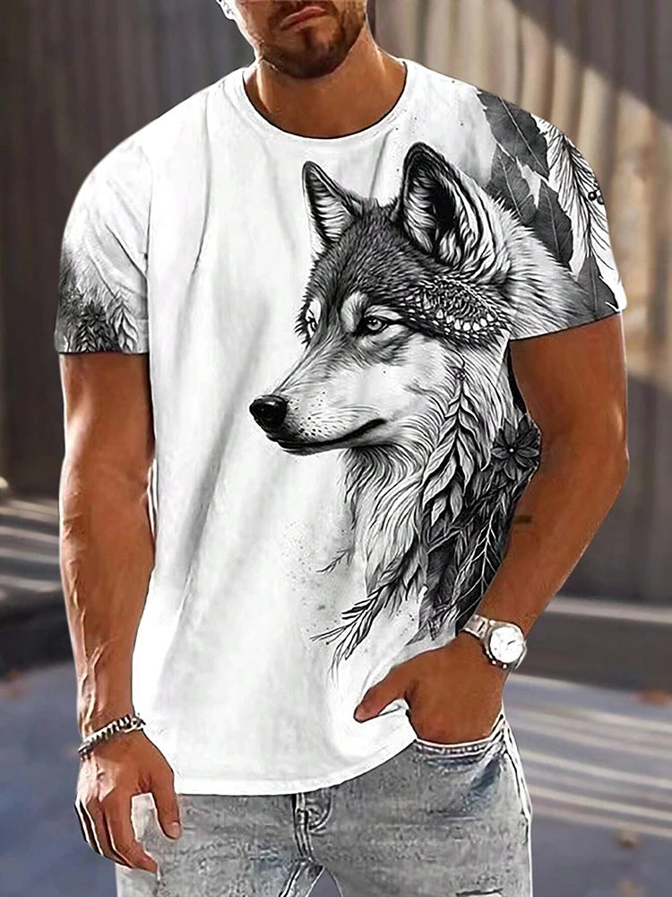 Different Pupil Wolf Print Men's T-shirt Daily Casual Urban Street Fashion Short-sleeved Summer Outdoor Sports Tee