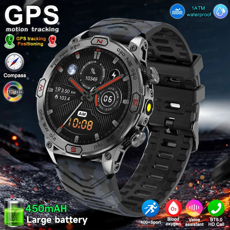 Men's Fashion Outdoor Sport GPS Smart Watch with AMOLED HD Screen, Heart Rate Monitor, and Waterproof Features