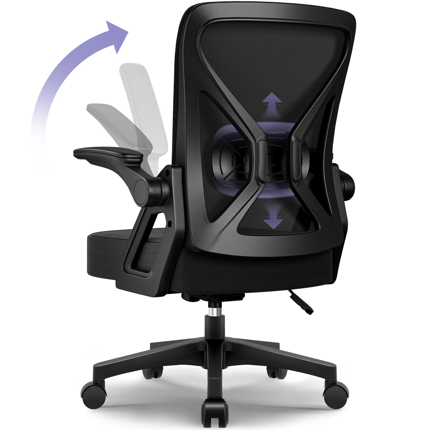 AUTHMIC Ergonomic Office Chair Mesh Back Lumbar Support Flip-Up Armrests Reclining Adjustable Height for Home Office Desk Work